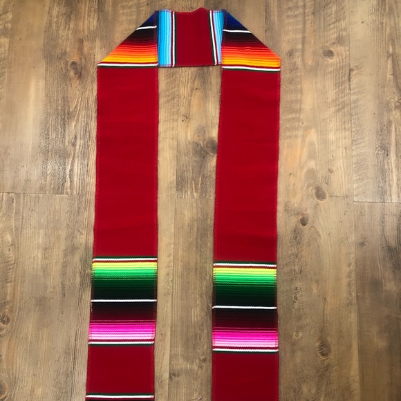 Mexican Serape Stole Graduation Sash Scarf Red - Picture 3 of 4